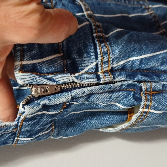 Divided Striped Blue Denim Overall Skirt Women's size 8  80's Utility - Picture 5 of 7